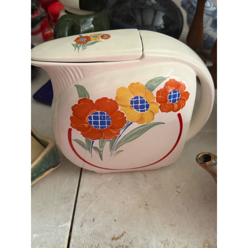 Vintage Pottery Guild Hostess Ware Ceramic Pitcher Floral Art Deco Mid Century